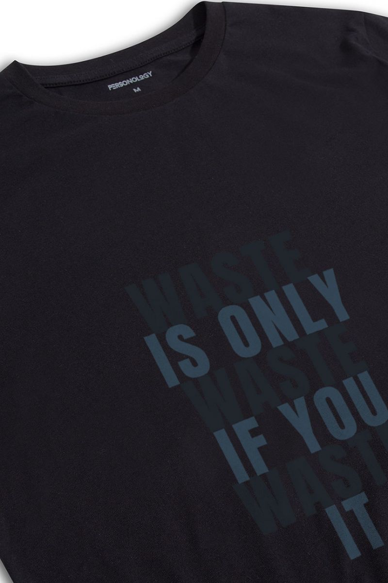 Black Soft Fabric WASTE Design Short Sleeve Tee