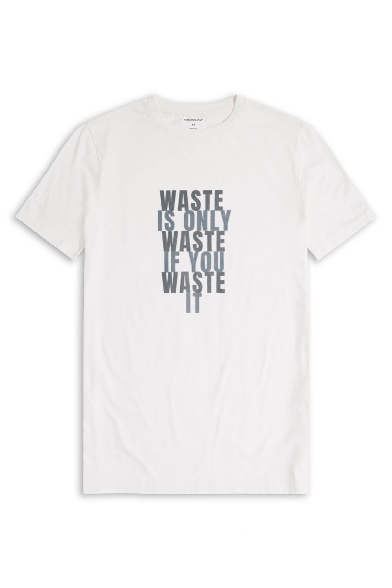 Off White Soft Fabric WASTE Design Short Sleeve Tee