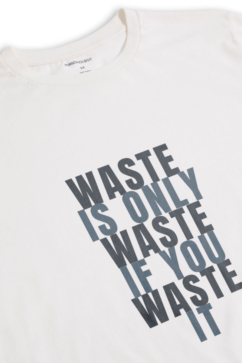 Off White Soft Fabric WASTE Design Short Sleeve Tee