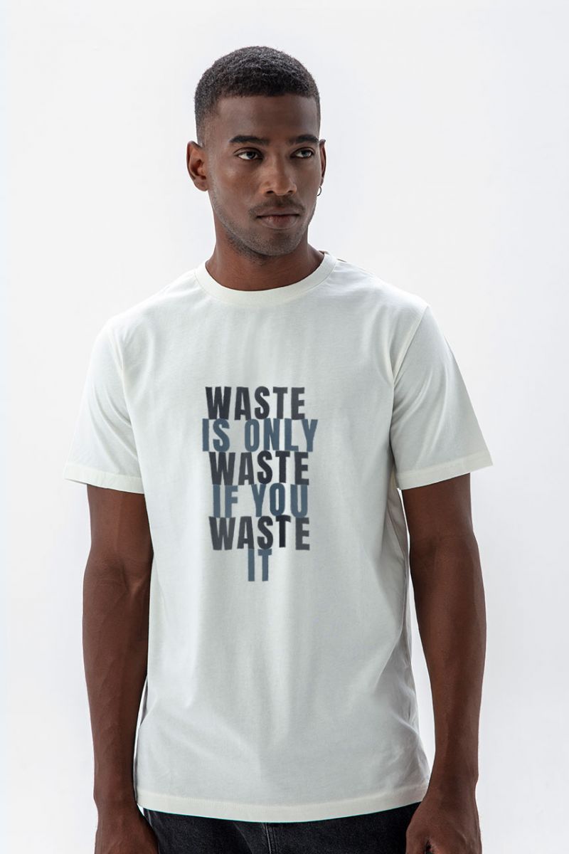 Off White Soft Fabric WASTE Design Short Sleeve Tee