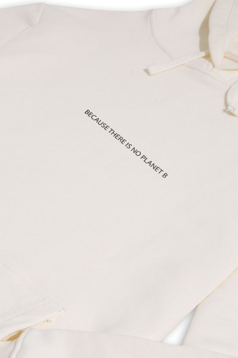 Ecru Premium Cotton Because There is No Planet Design Pullover Hoodie
