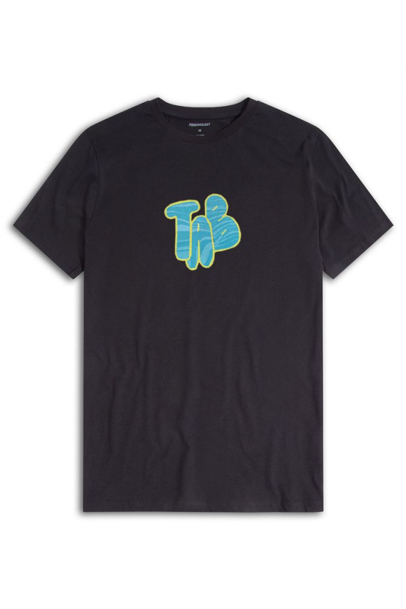 Black Soft Fabric TA B Design Short Sleeve Tee