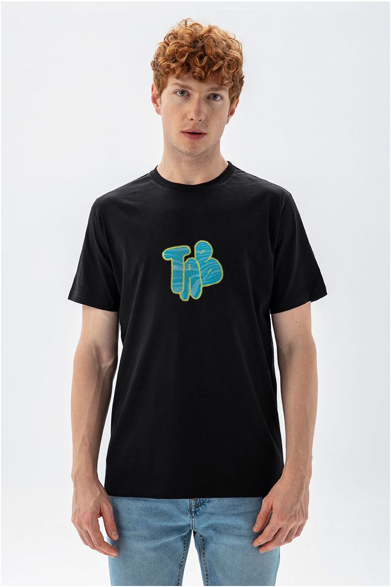 Black Soft Fabric TA B Design Short Sleeve Tee