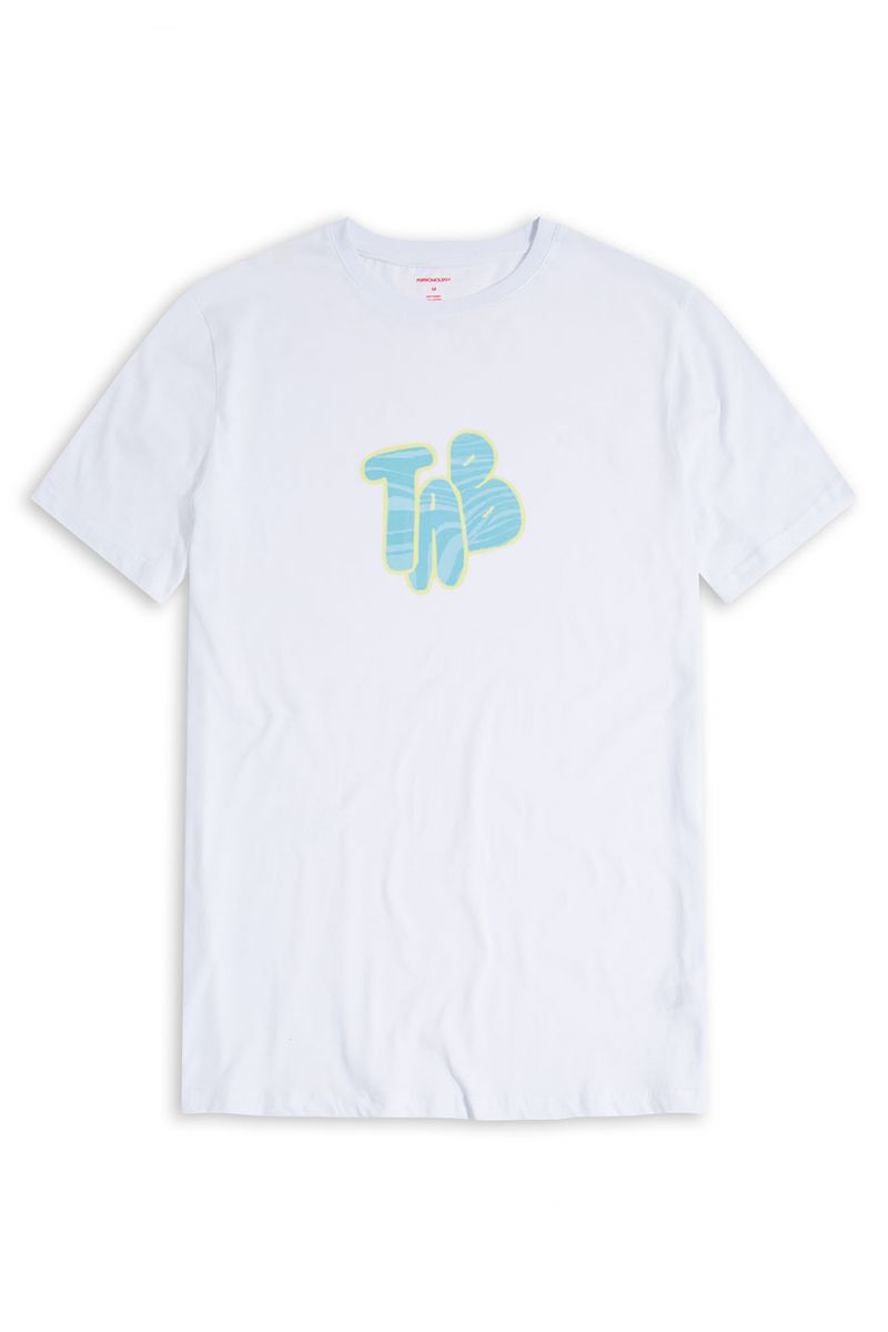 White Soft Fabric TA B Design Short Sleeve Tee