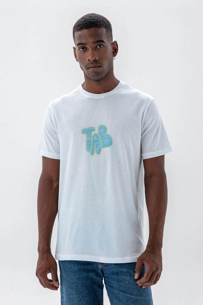 White Soft Fabric TA B Design Short Sleeve Tee