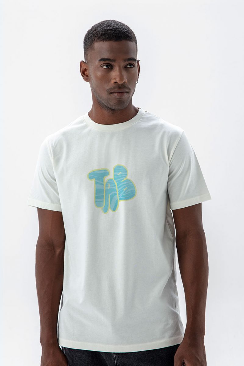 Off White Soft Fabric TA B Design Short Sleeve Tee
