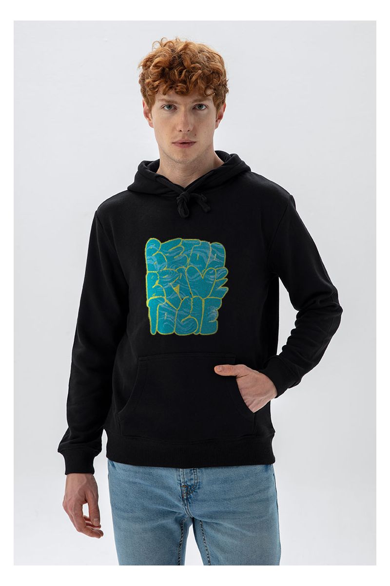 Black Premium Cotton Brave Design Pullover Hoodie