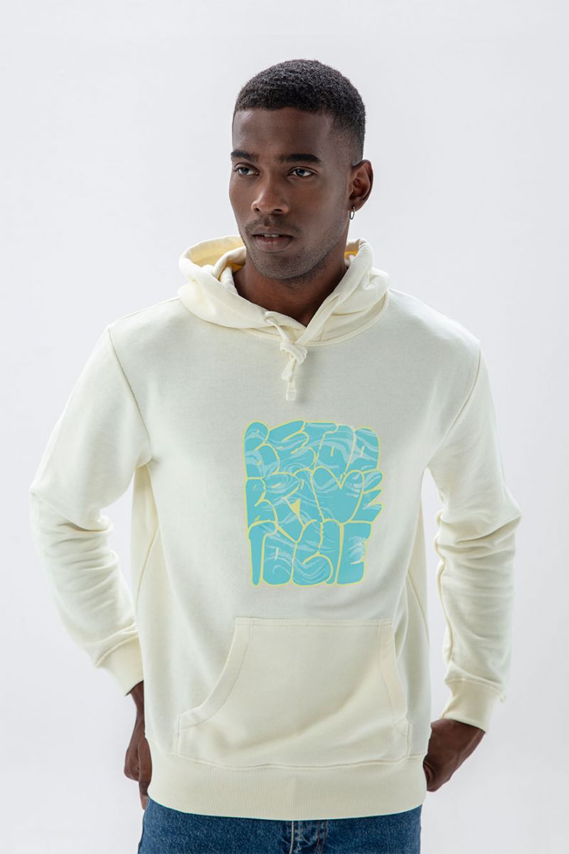 Ecru Premium Cotton Brave Design Pullover Hoodie
