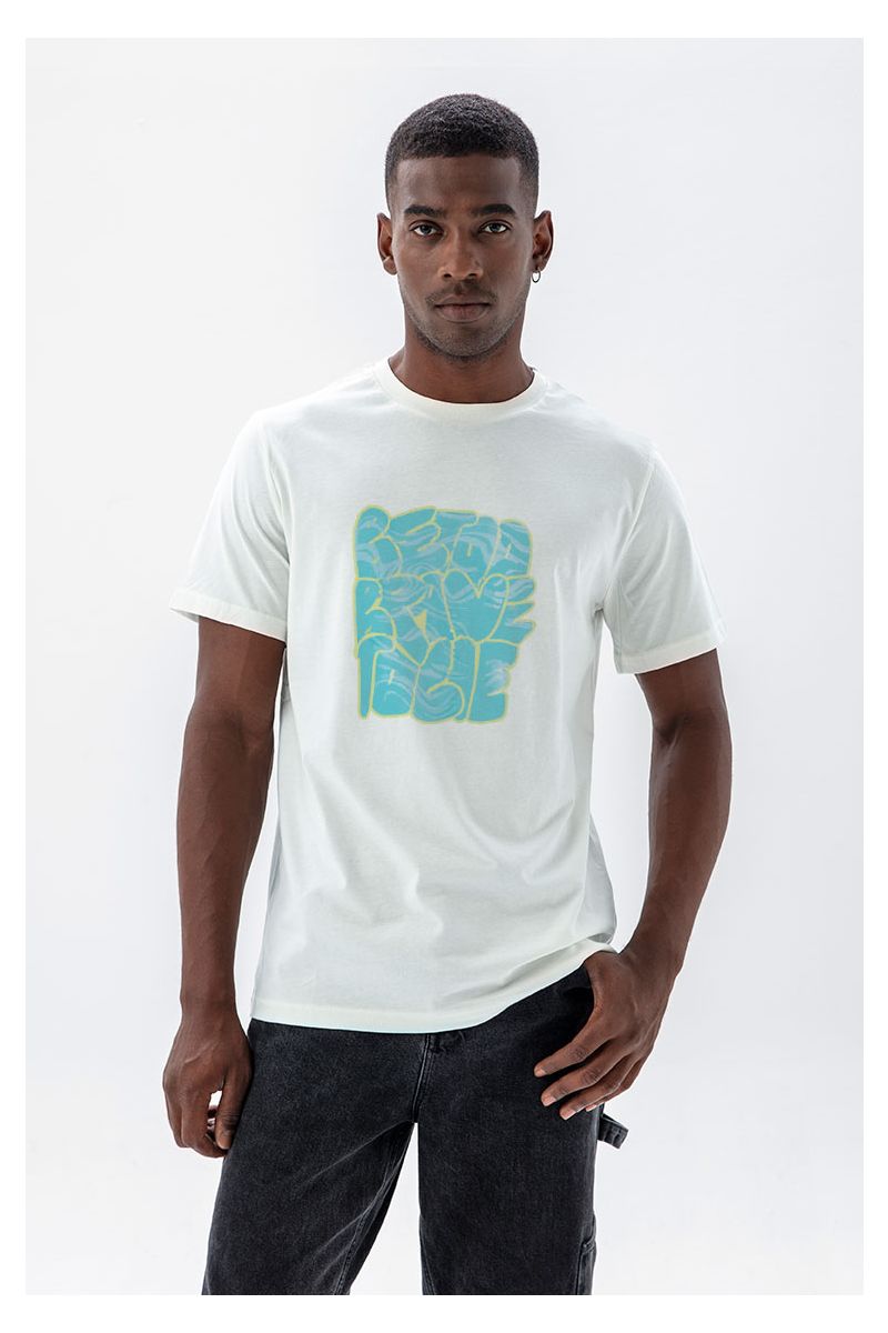 Off White Soft Fabric Brave Design Short Sleeve Tee