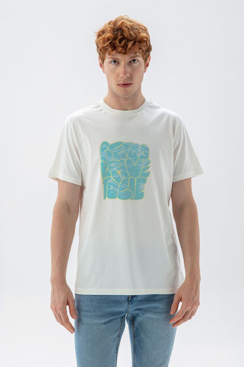 Off White Soft Fabric Brave Design Short Sleeve Tee