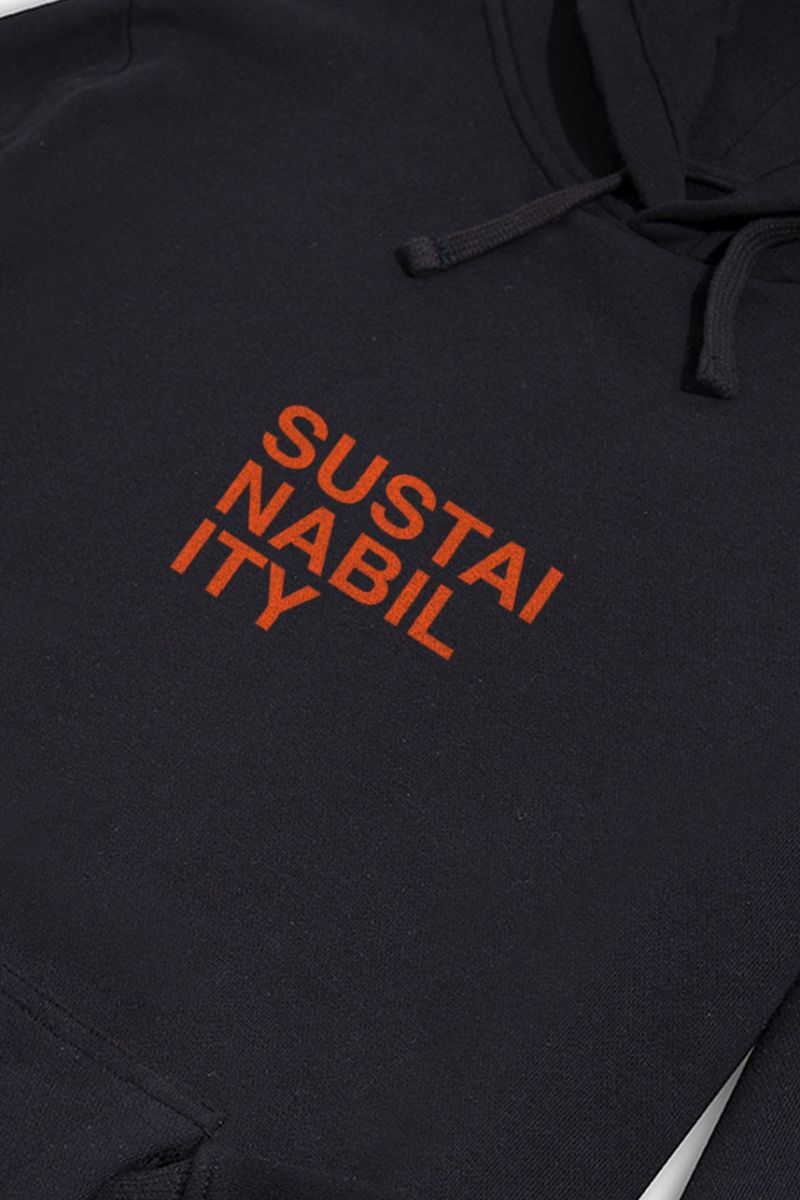 Black Premium Cotton Sustainability Design Pullover Hoodie