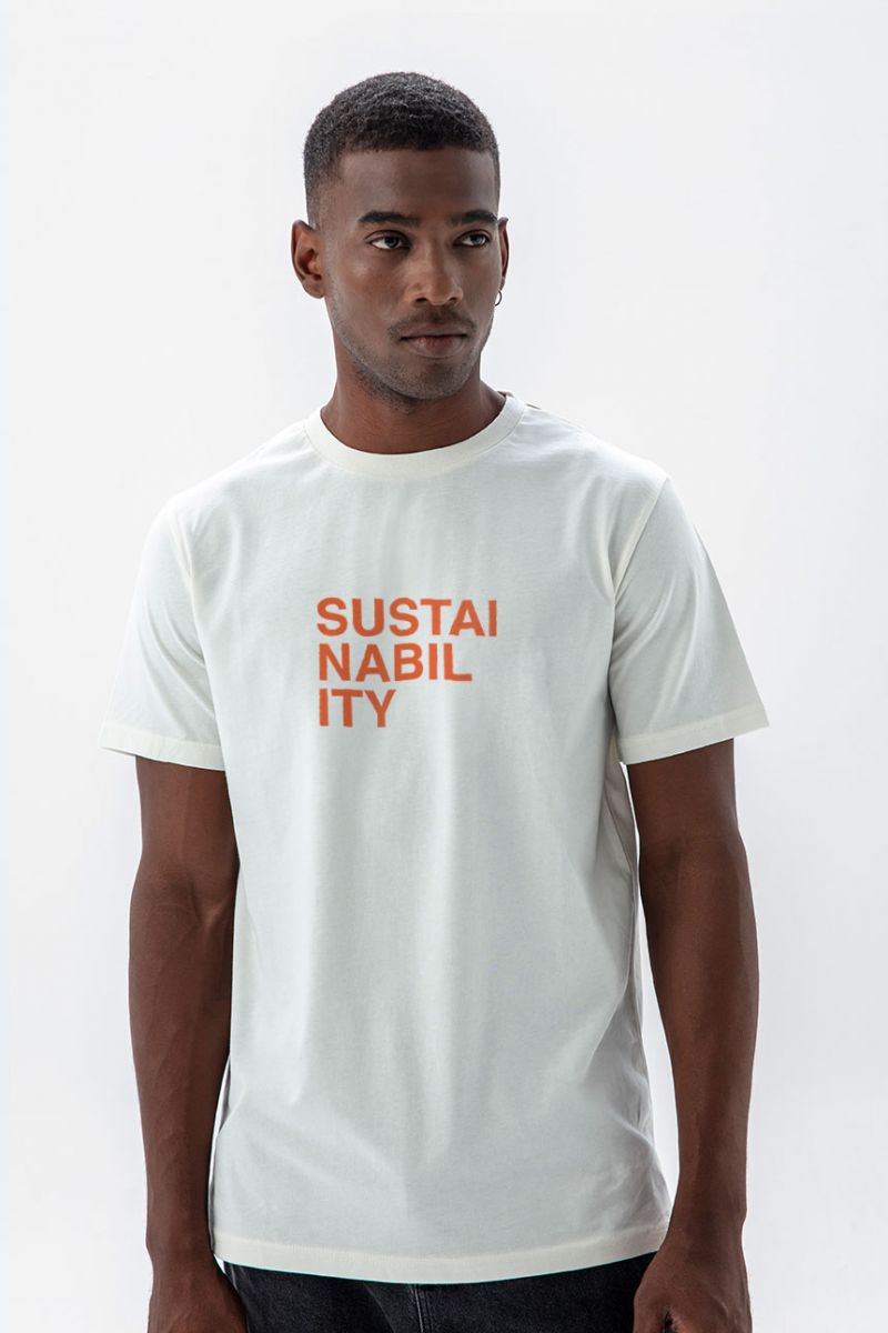 Off White Soft Fabric Sustainability Design Short Sleeve Tee