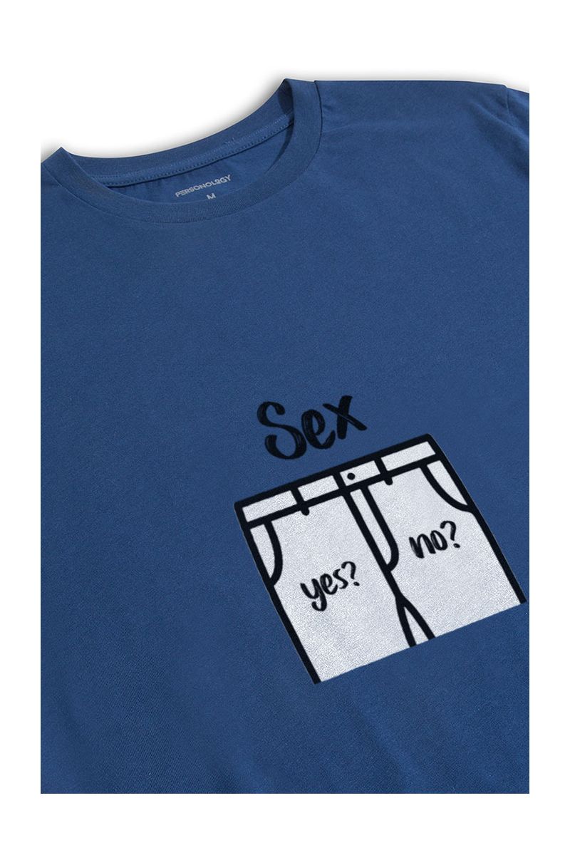 Navy Soft Fabric Sex Yes? No? Design Short Sleeve Tee