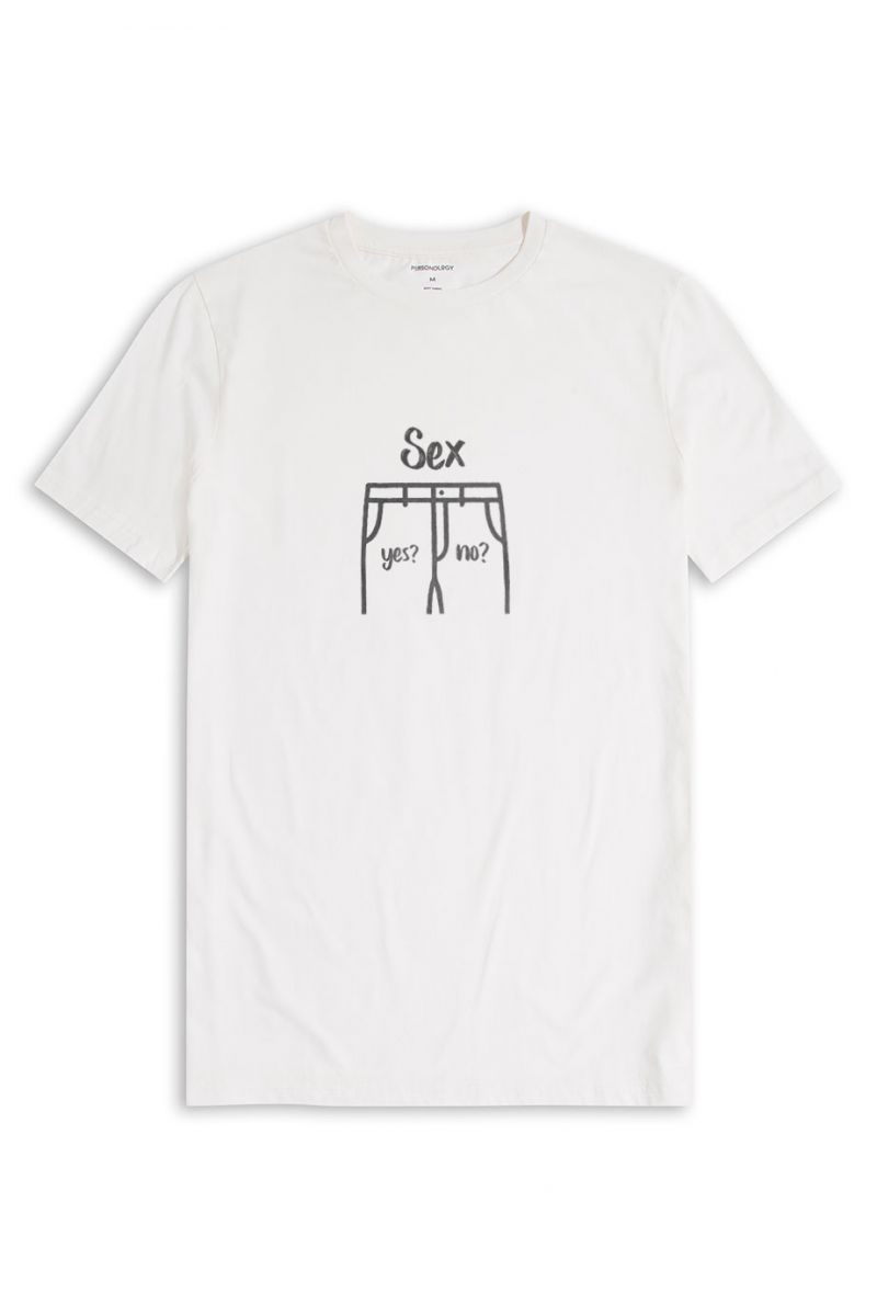 Off White Soft Fabric Sex Yes? No? Design Short Sleeve Tee