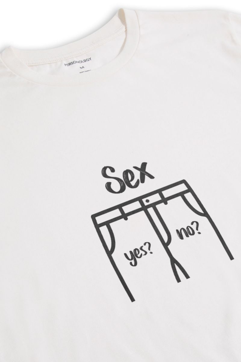 Off White Soft Fabric Sex Yes? No? Design Short Sleeve Tee