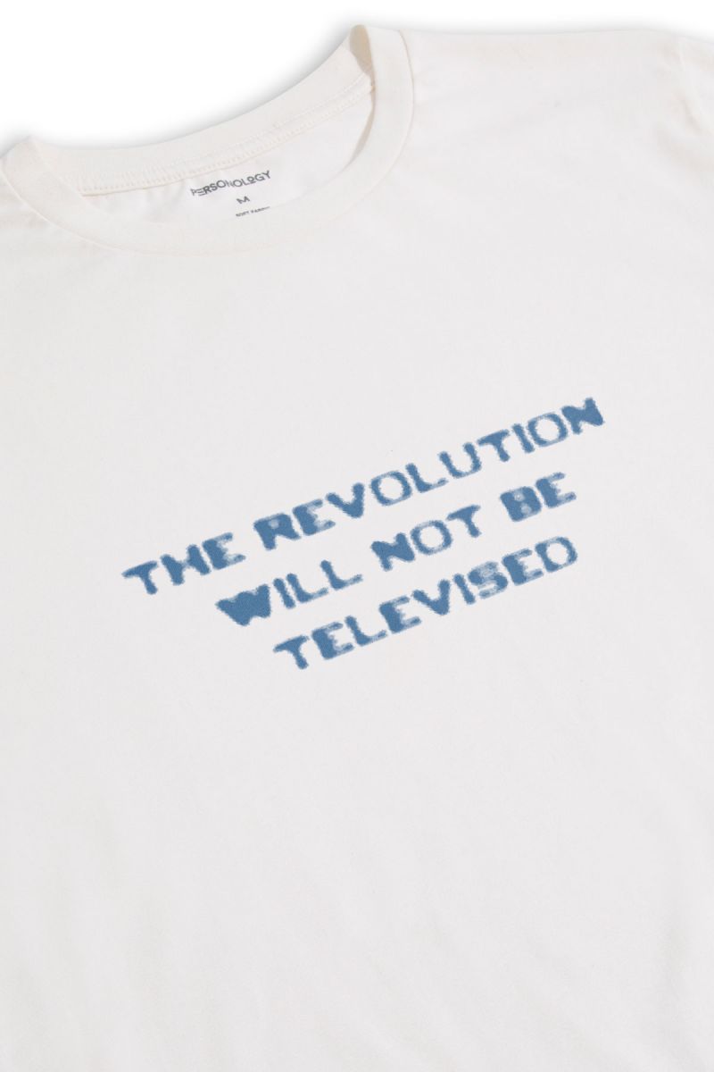 Off White Soft Fabric Revolution Design Short Sleeve Tee