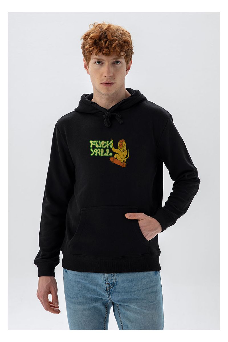Black Premium Cotton Fuck Yall Design Pullover Hoodie