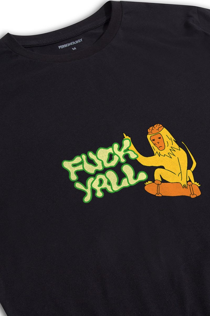 Black Soft Fabric Fuck Yall Design Short Sleeve Tee