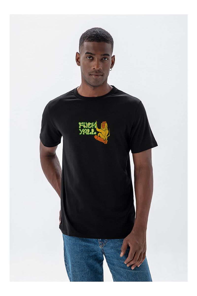 Black Soft Fabric Fuck Yall Design Short Sleeve Tee