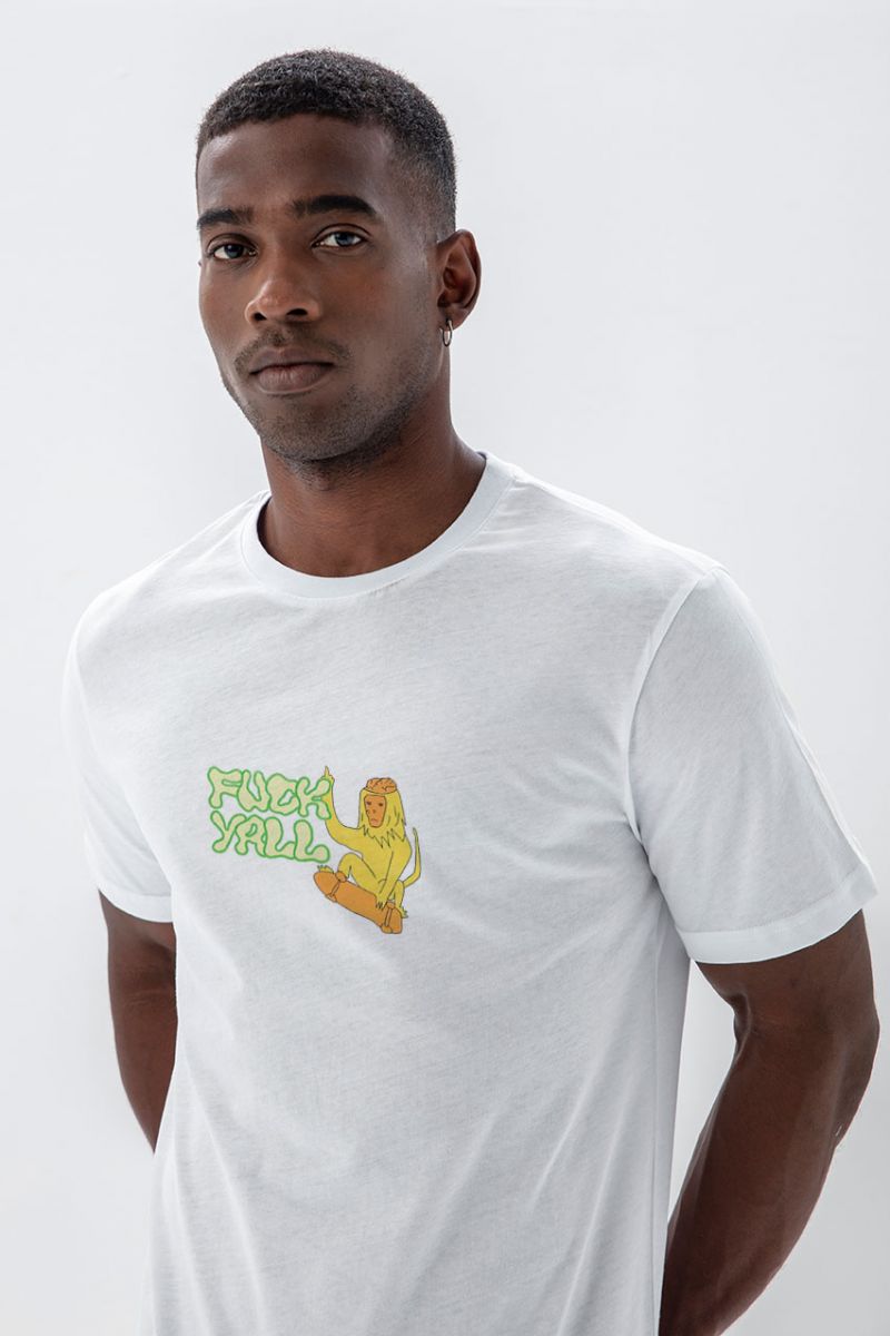 White Soft Fabric Fuck Yall Design Short Sleeve Tee