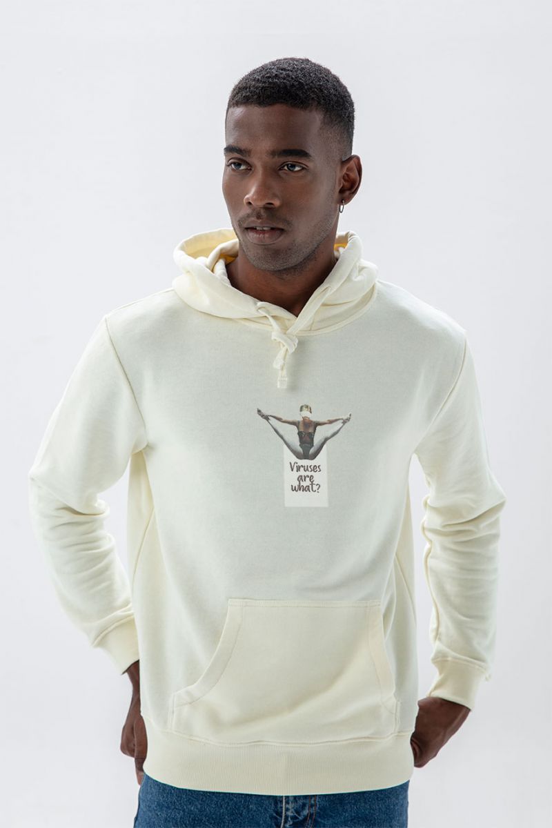 Ecru Premium Cotton Viruses are what? Design Pullover Hoodie