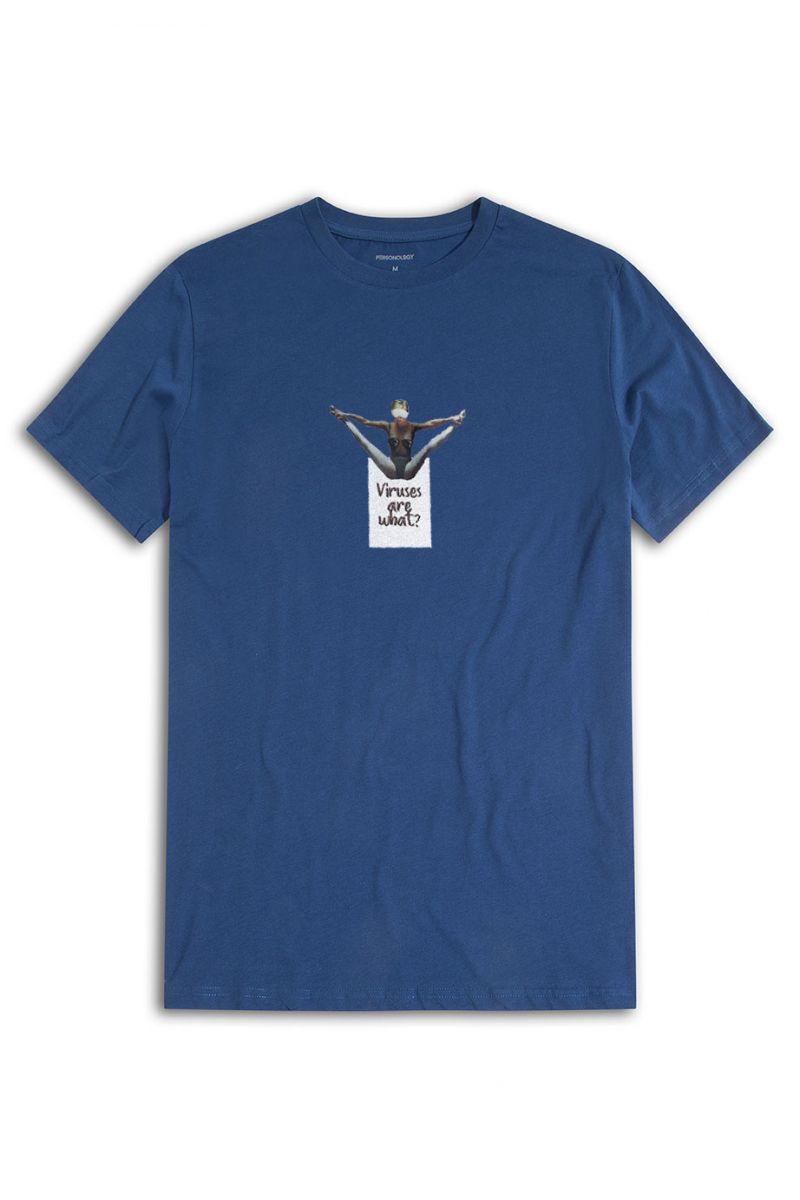 Navy Soft Fabric Viruses are what? Design Short Sleeve Tee