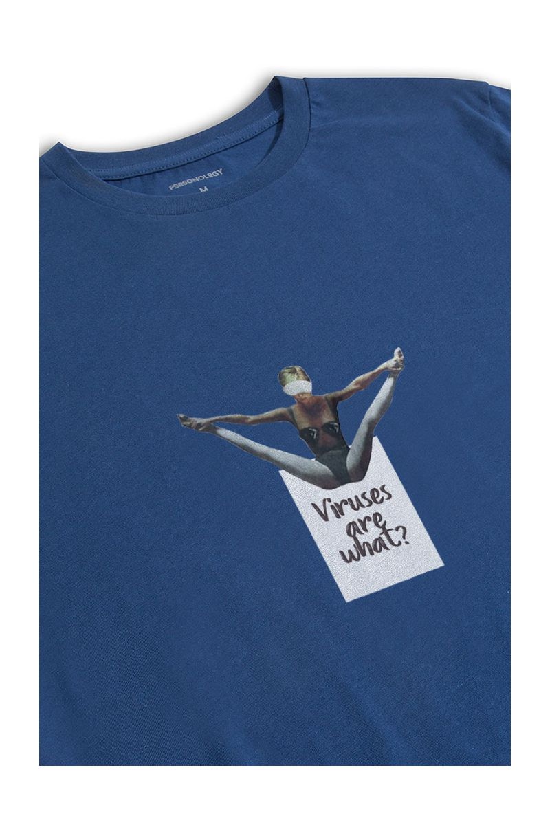 Navy Soft Fabric Viruses are what? Design Short Sleeve Tee