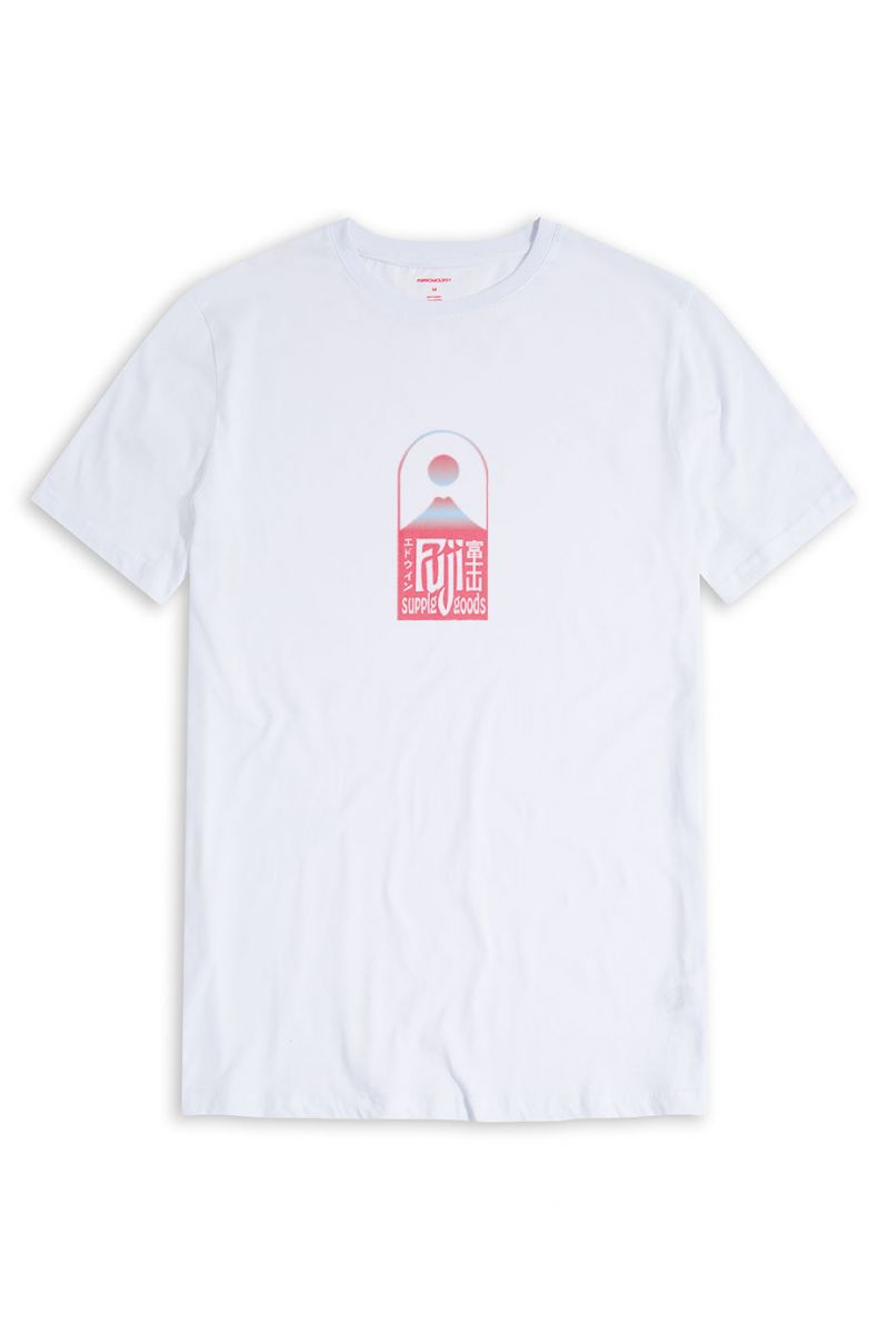 White Soft Fabric Fuji Design Short Sleeve Tee