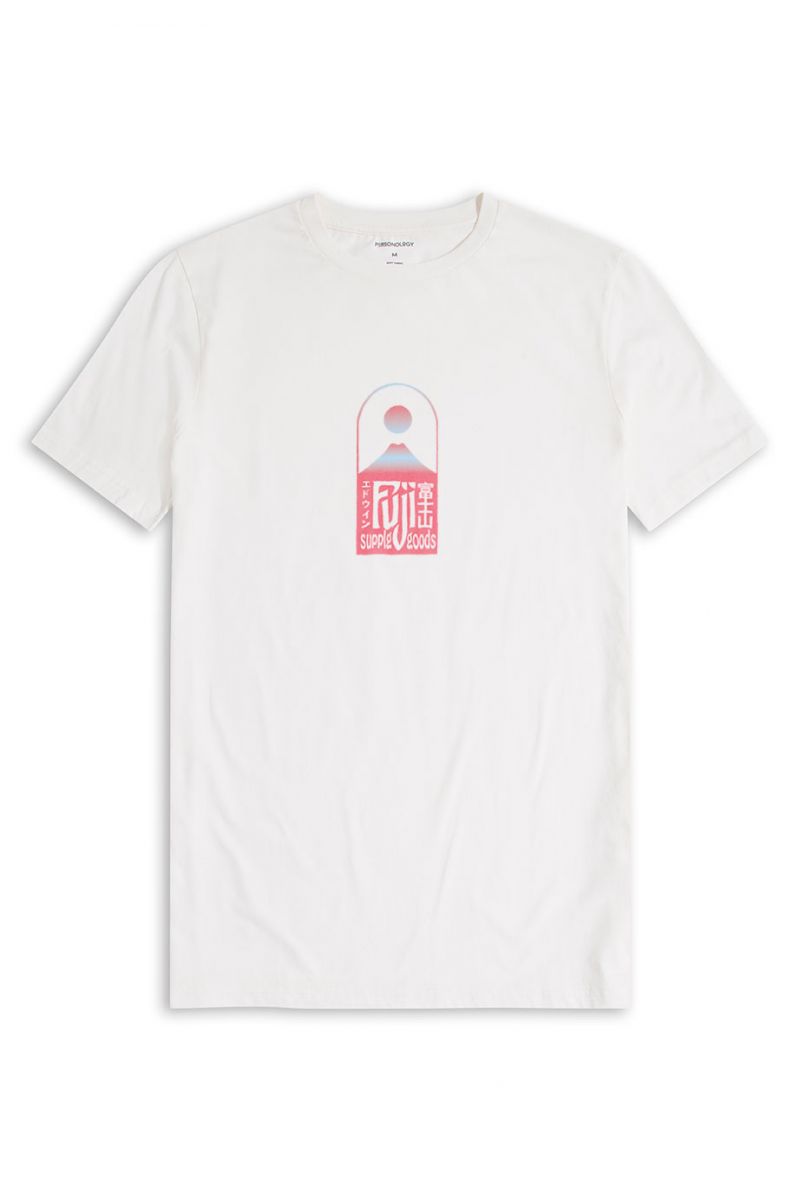 Off White Soft Fabric Fuji Design Short Sleeve Tee