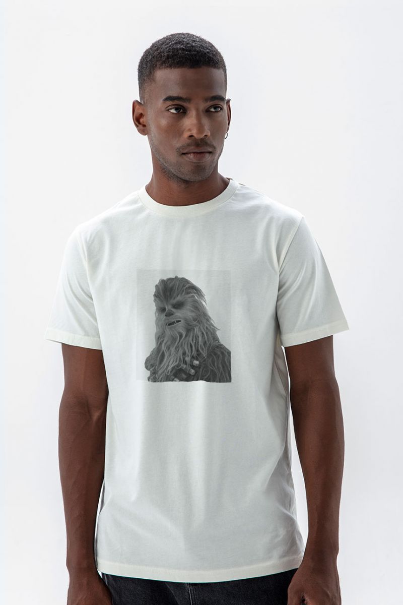 Off White Soft Fabric Godzilla Design Short Sleeve Tee