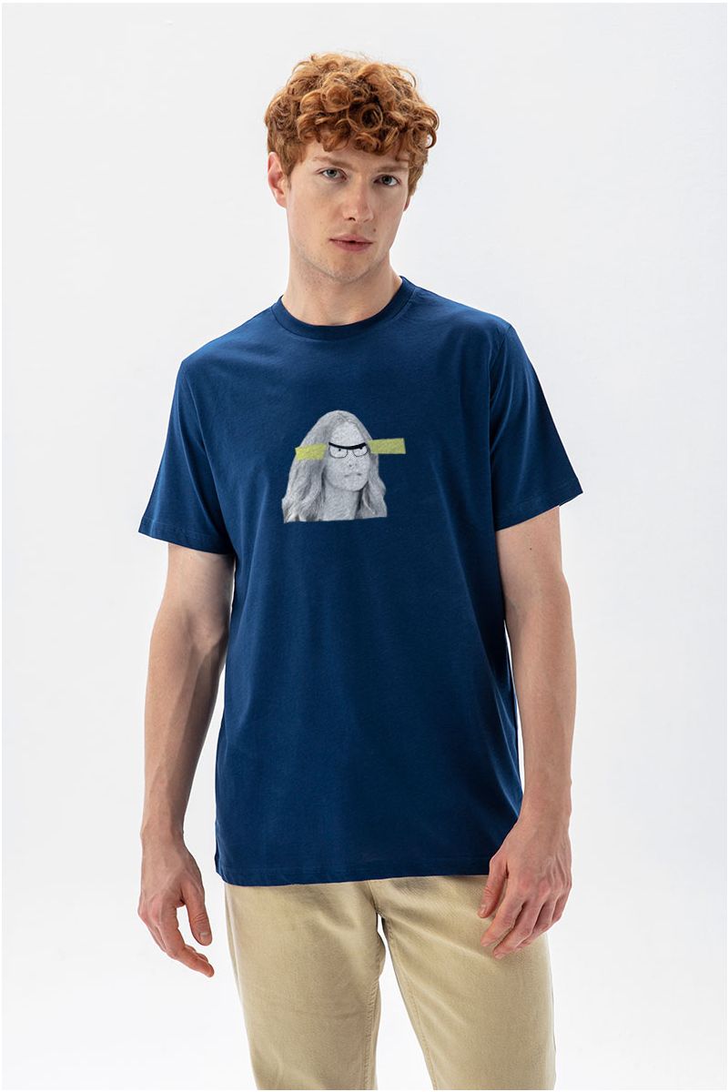 Navy Soft Fabric Beauty Design Short Sleeve Tee