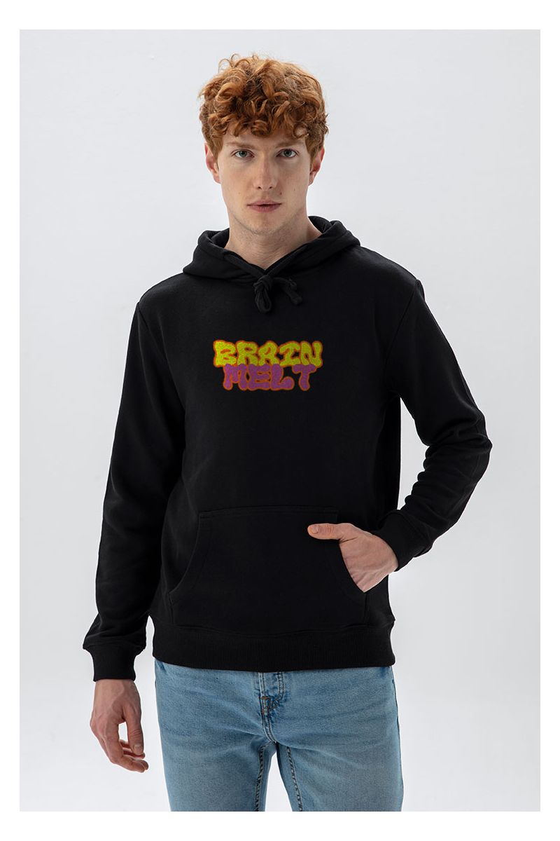 Black Premium Cotton Braim Melt Design Pullover Hoodie