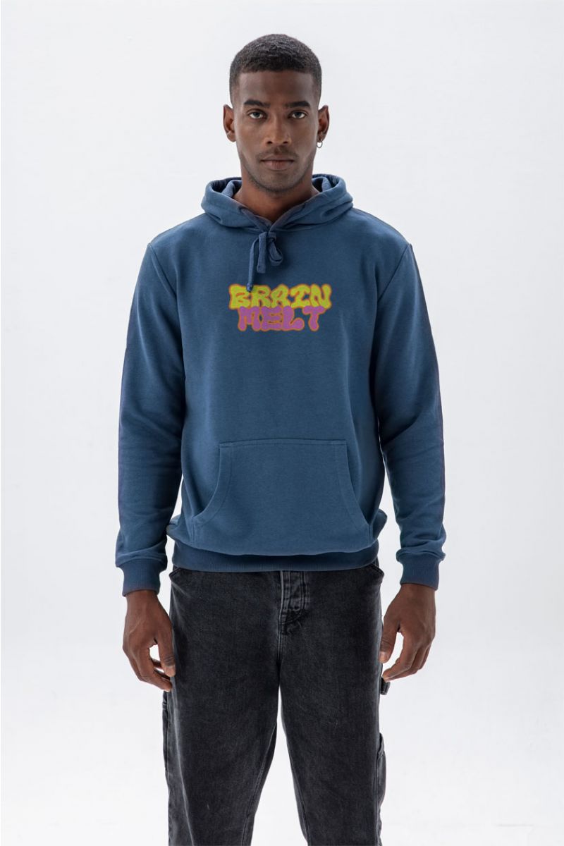 Navy Premium Cotton Braim Melt Design Pullover Hoodie