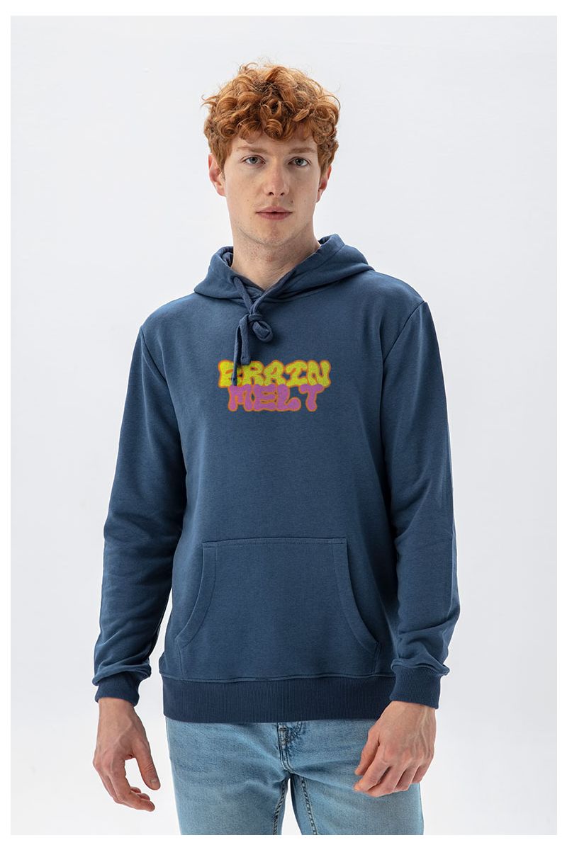 Navy Premium Cotton Braim Melt Design Pullover Hoodie