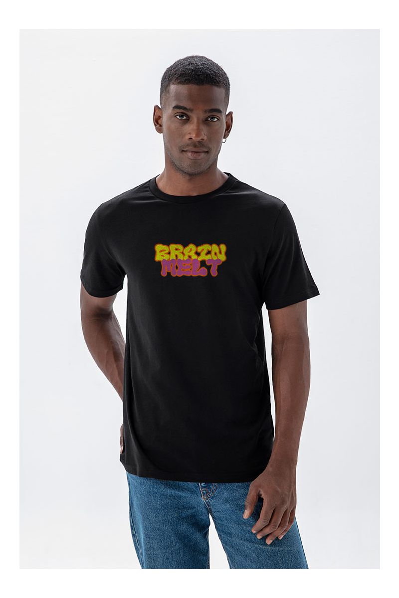 Black Soft Fabric Braim Melt Design Short Sleeve Tee