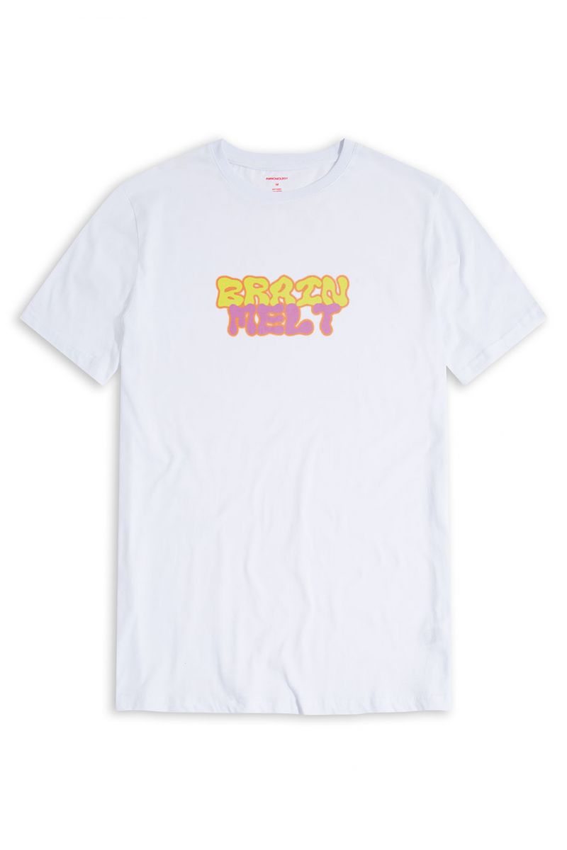 White Soft Fabric Braim Melt Design Short Sleeve Tee
