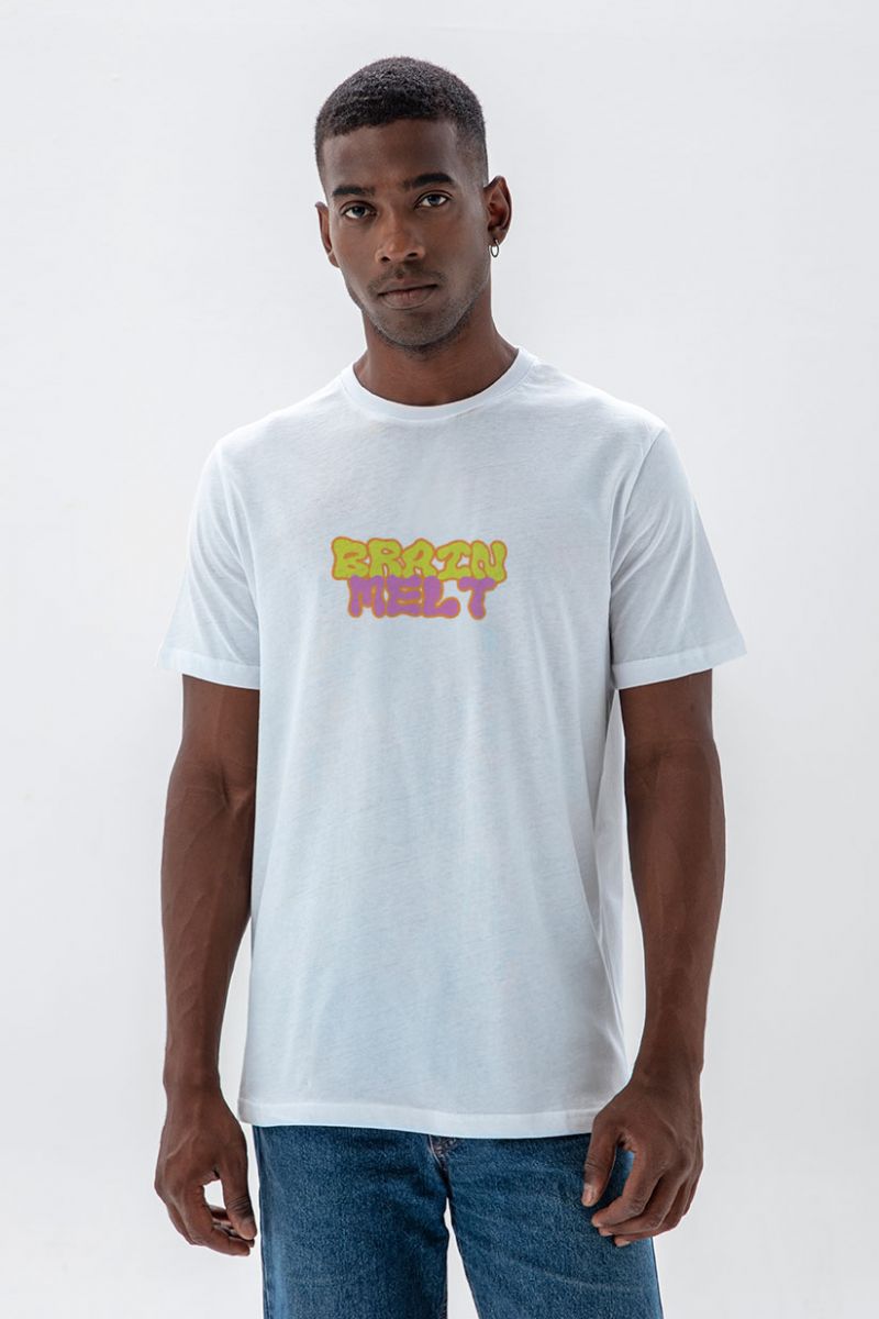 White Soft Fabric Braim Melt Design Short Sleeve Tee