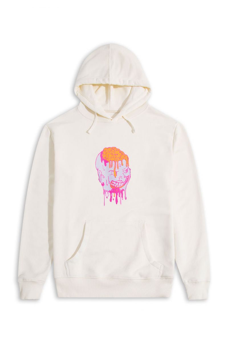 Ecru Premium Cotton Brain Design Pullover Hoodie