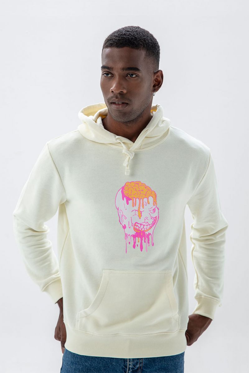 Ecru Premium Cotton Brain Design Pullover Hoodie