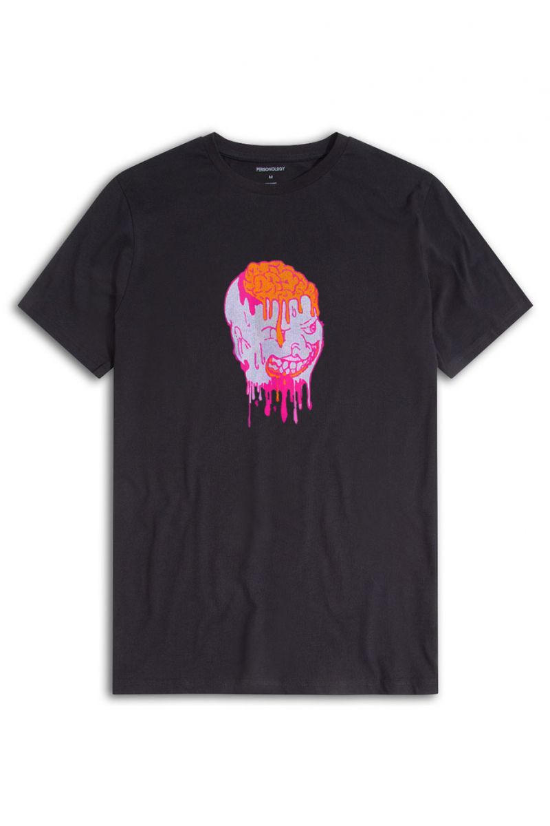 Black Soft Fabric Brain Design Short Sleeve Tee