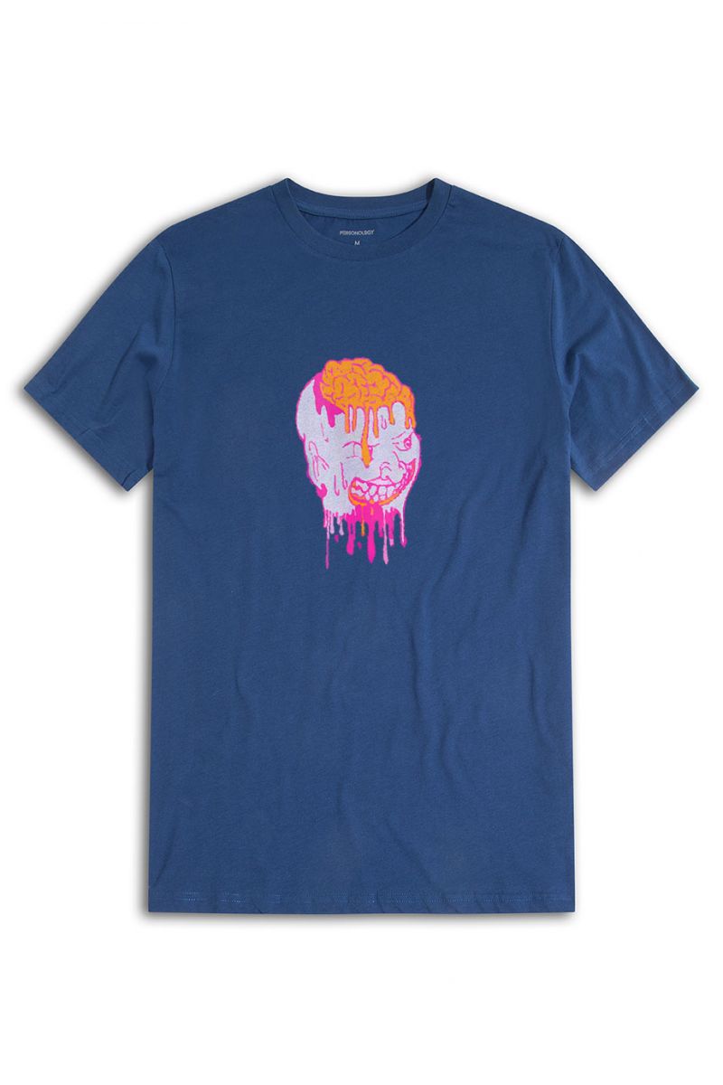 Navy Soft Fabric Brain Design Short Sleeve Tee