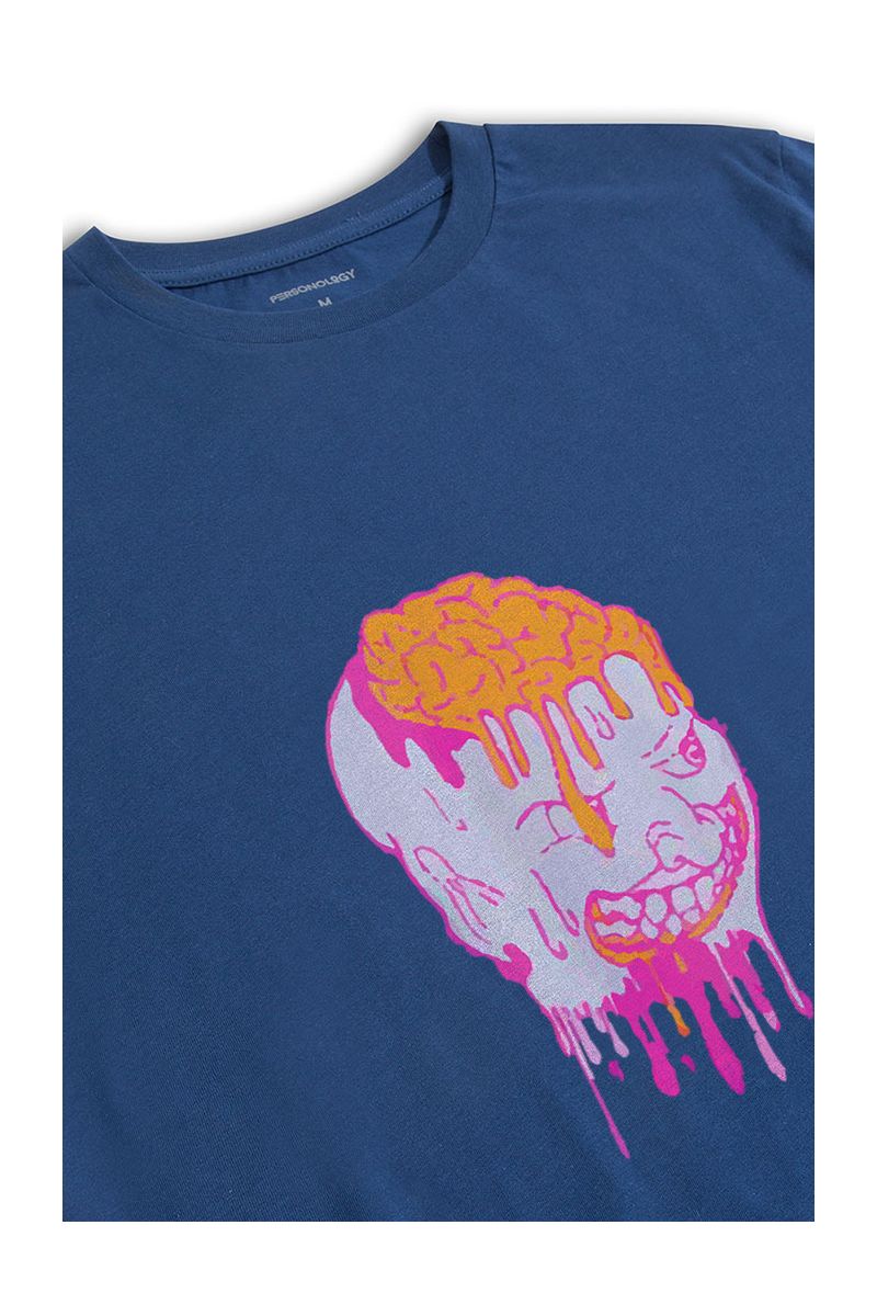 Navy Soft Fabric Brain Design Short Sleeve Tee