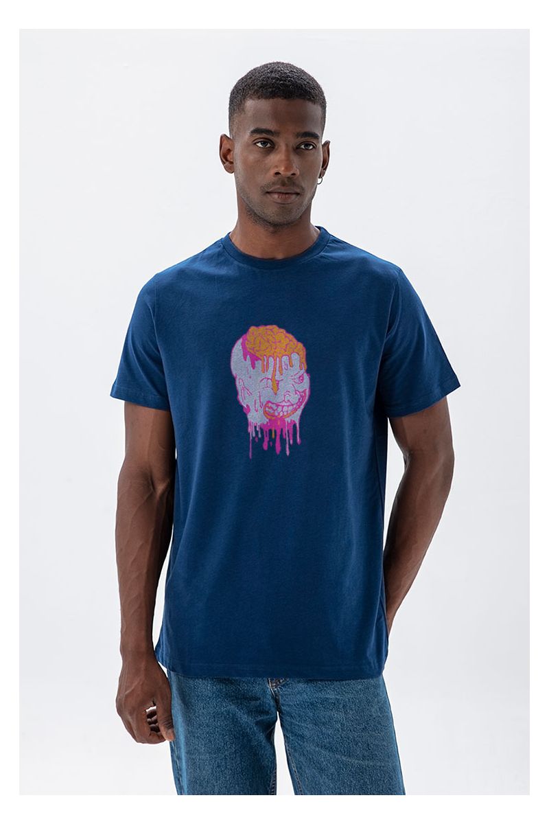 Navy Soft Fabric Brain Design Short Sleeve Tee