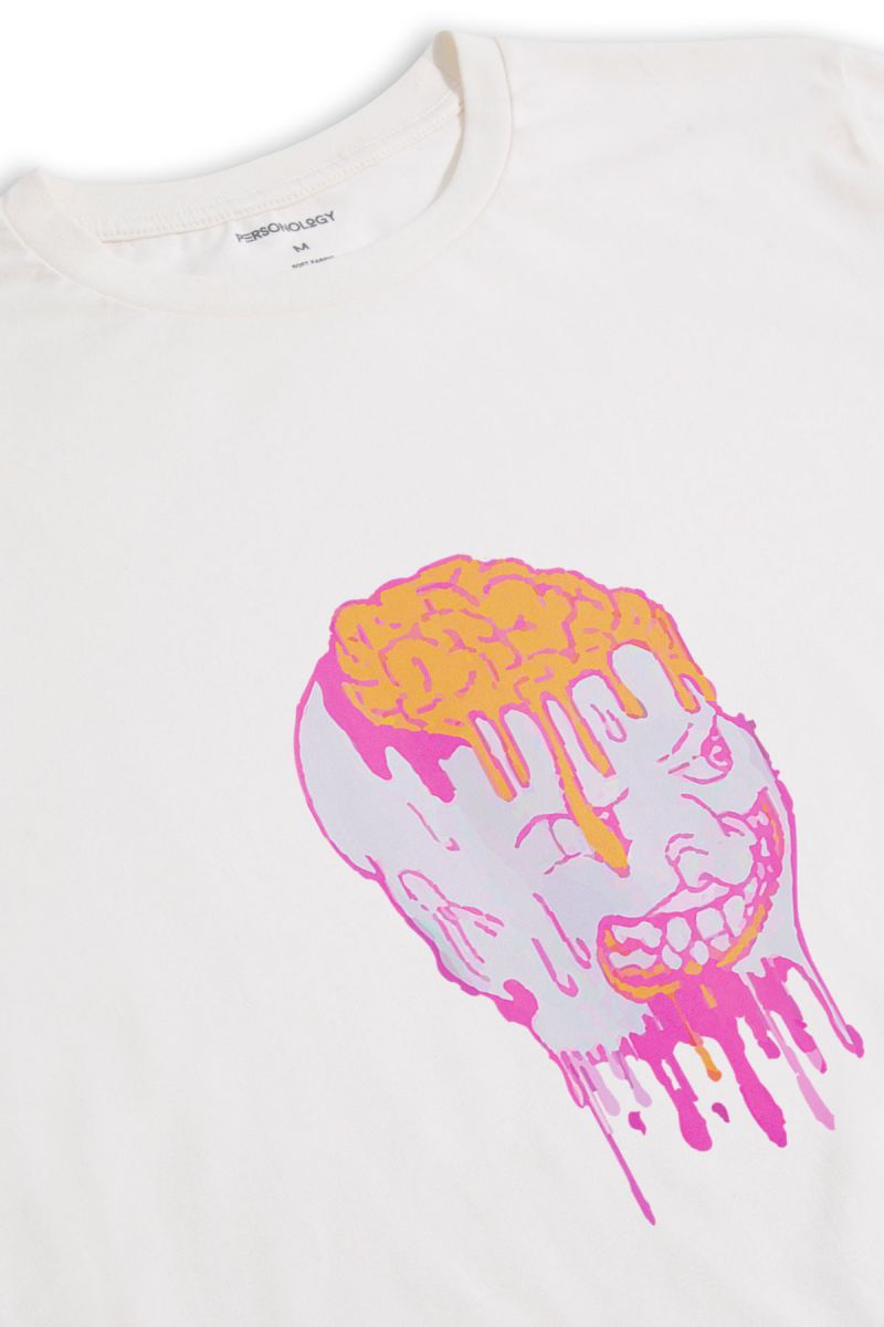 Off White Soft Fabric Brain Design Short Sleeve Tee