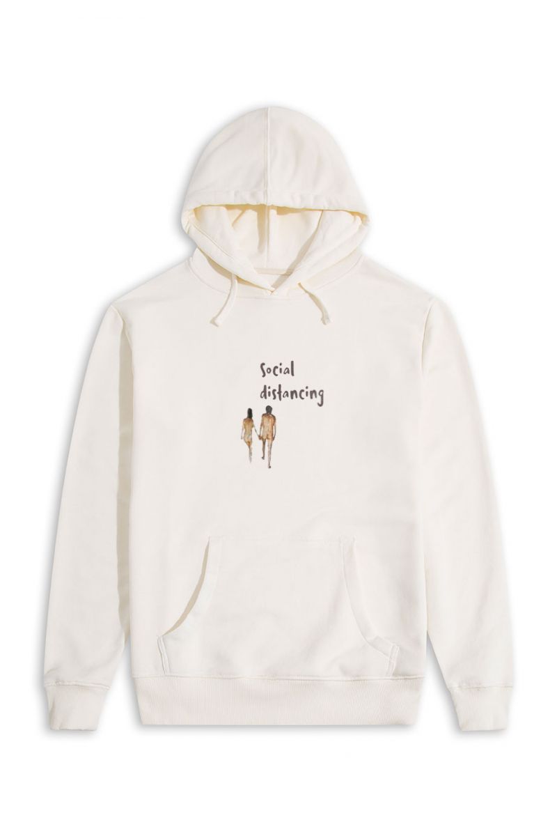 Ecru Premium Cotton Social distancing Design Pullover Hoodie