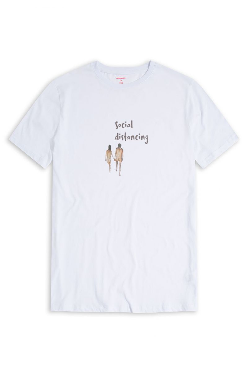 White Soft Fabric Social distancing Design Short Sleeve Tee
