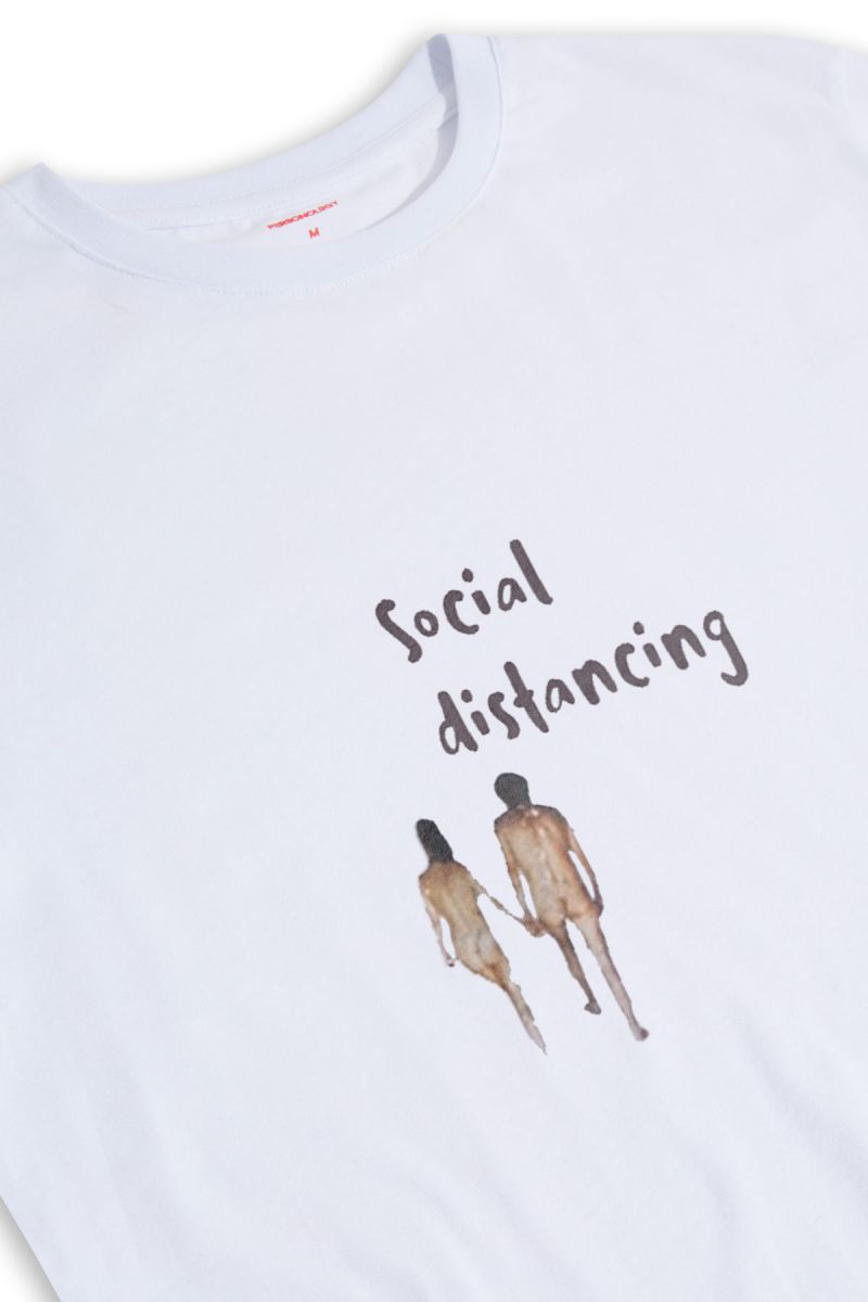 White Soft Fabric Social distancing Design Short Sleeve Tee