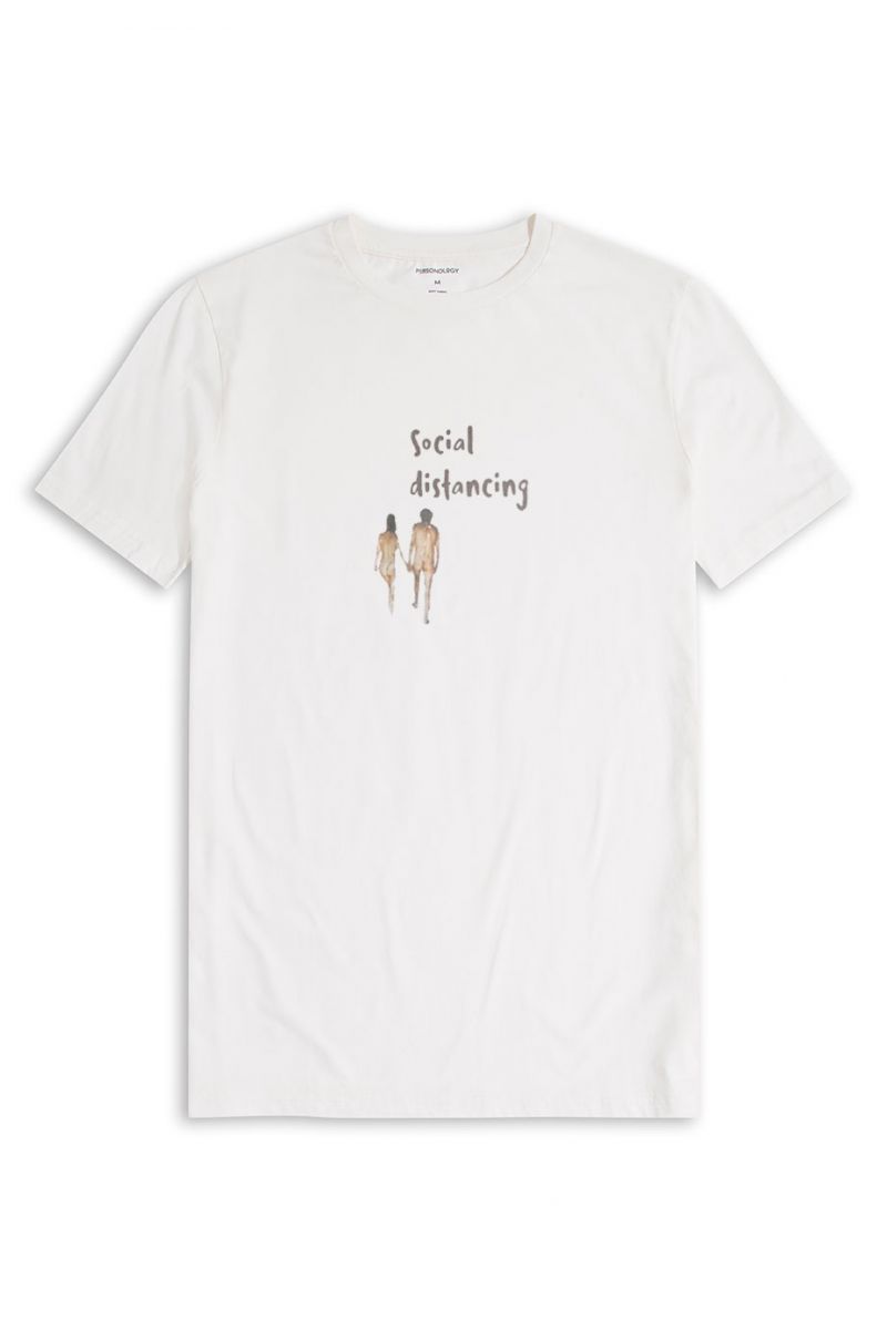 Off White Soft Fabric Social distancing Design Short Sleeve Tee