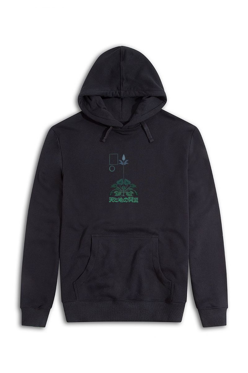 Black Premium Cotton Japanese Design Pullover Hoodie