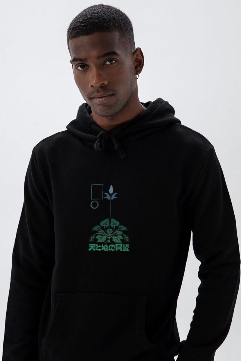 Black Premium Cotton Japanese Design Pullover Hoodie